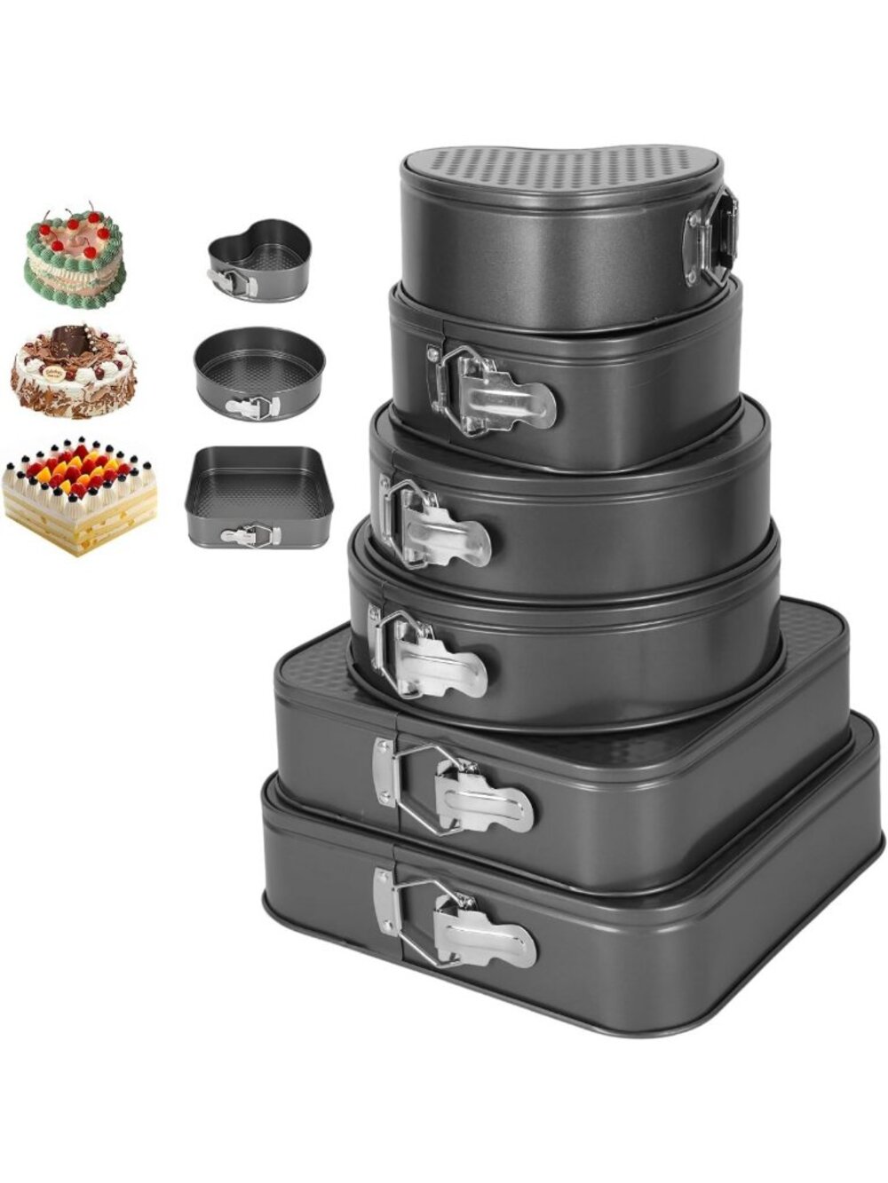7-Piece Non-Stick Springform Cake Pan Set - Round & Square Molds for Cheesecake